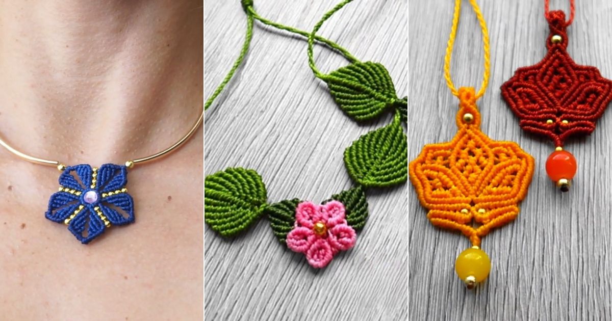 macrame flower pendant