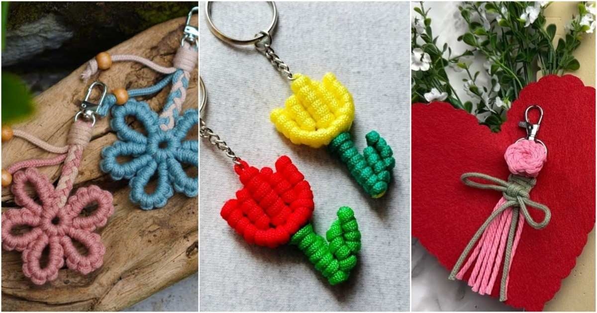 macrame flower keychain