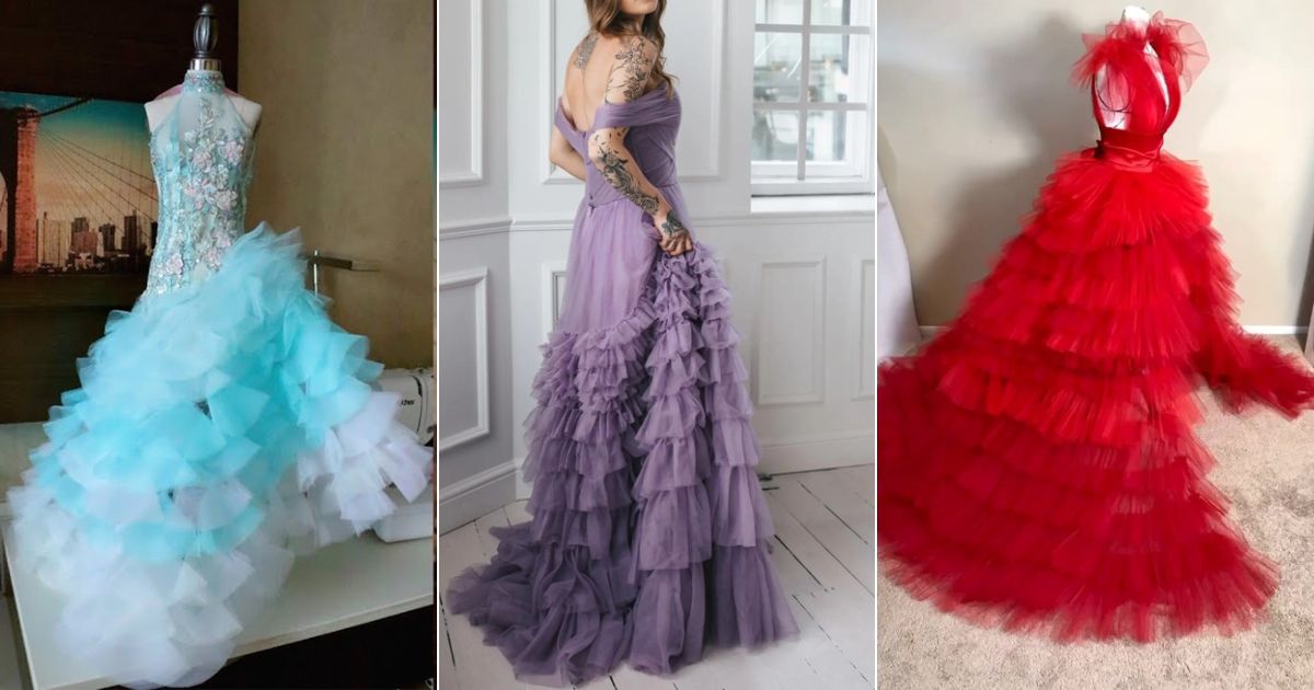 ruffled tulle gown