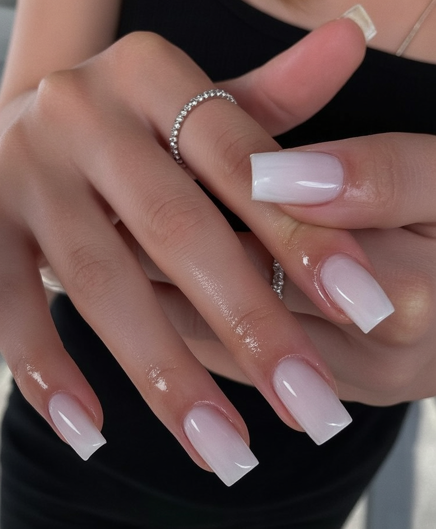 milky white nails