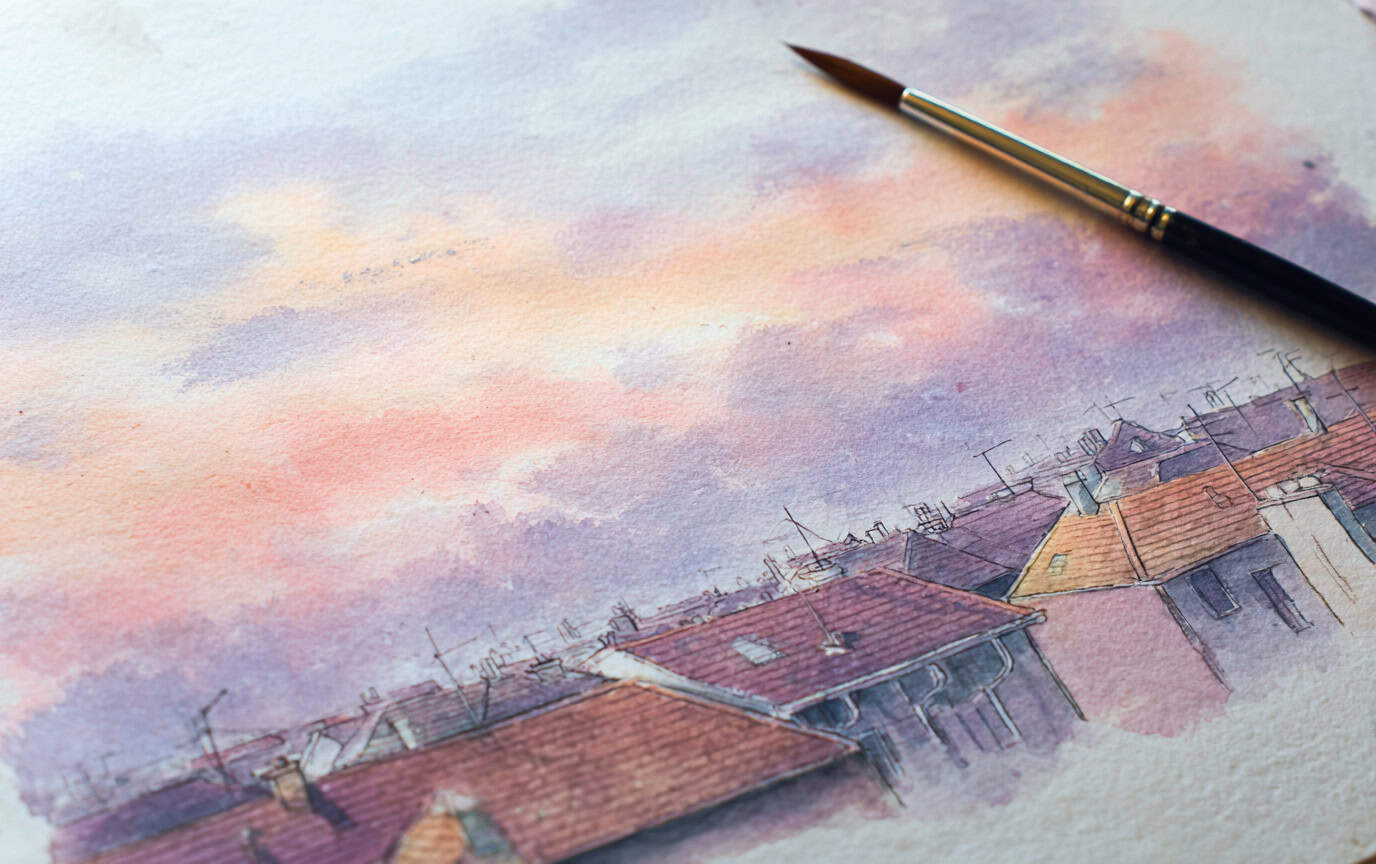 loose watercolor village