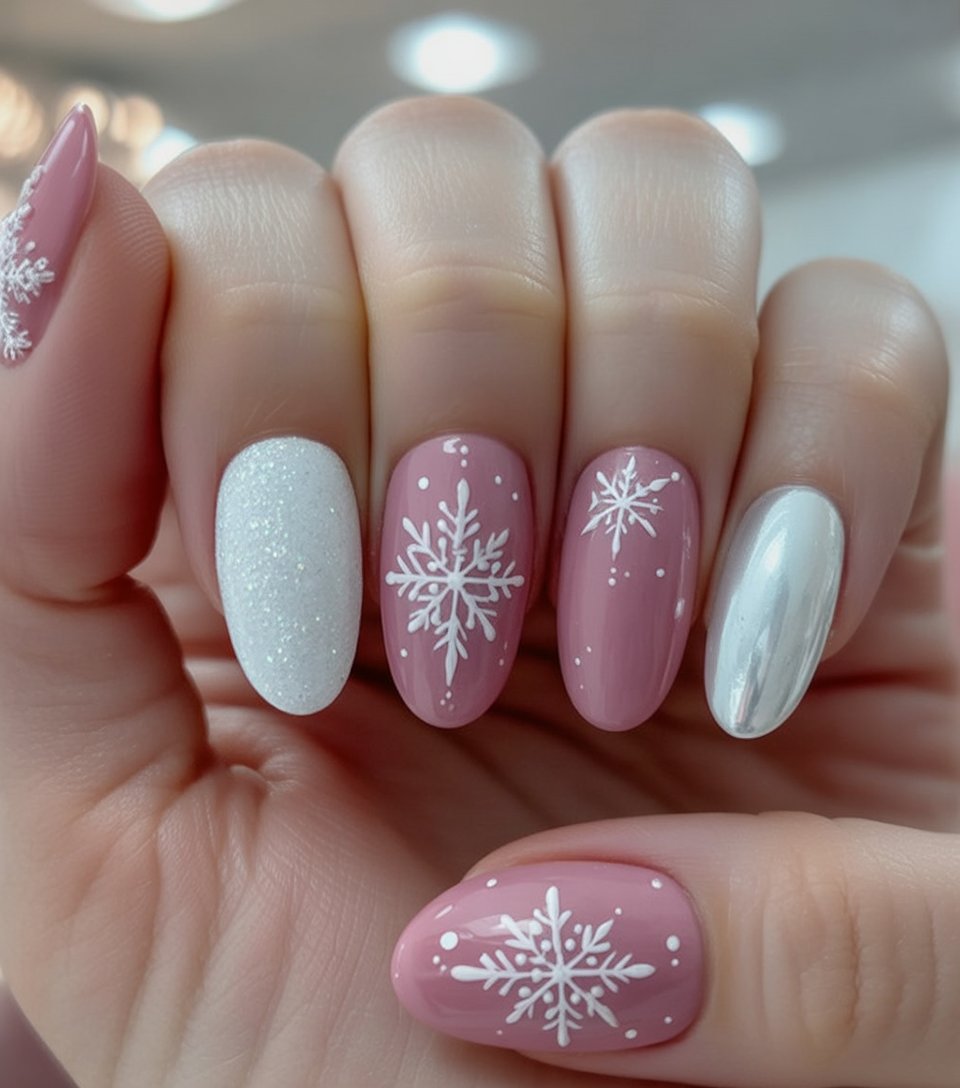 20 Pink Christmas Nails 2025 Ideas for a Festive and Feminine Holiday Look 9 pink christmas nails