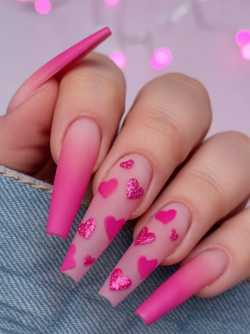 pink valentine nails
