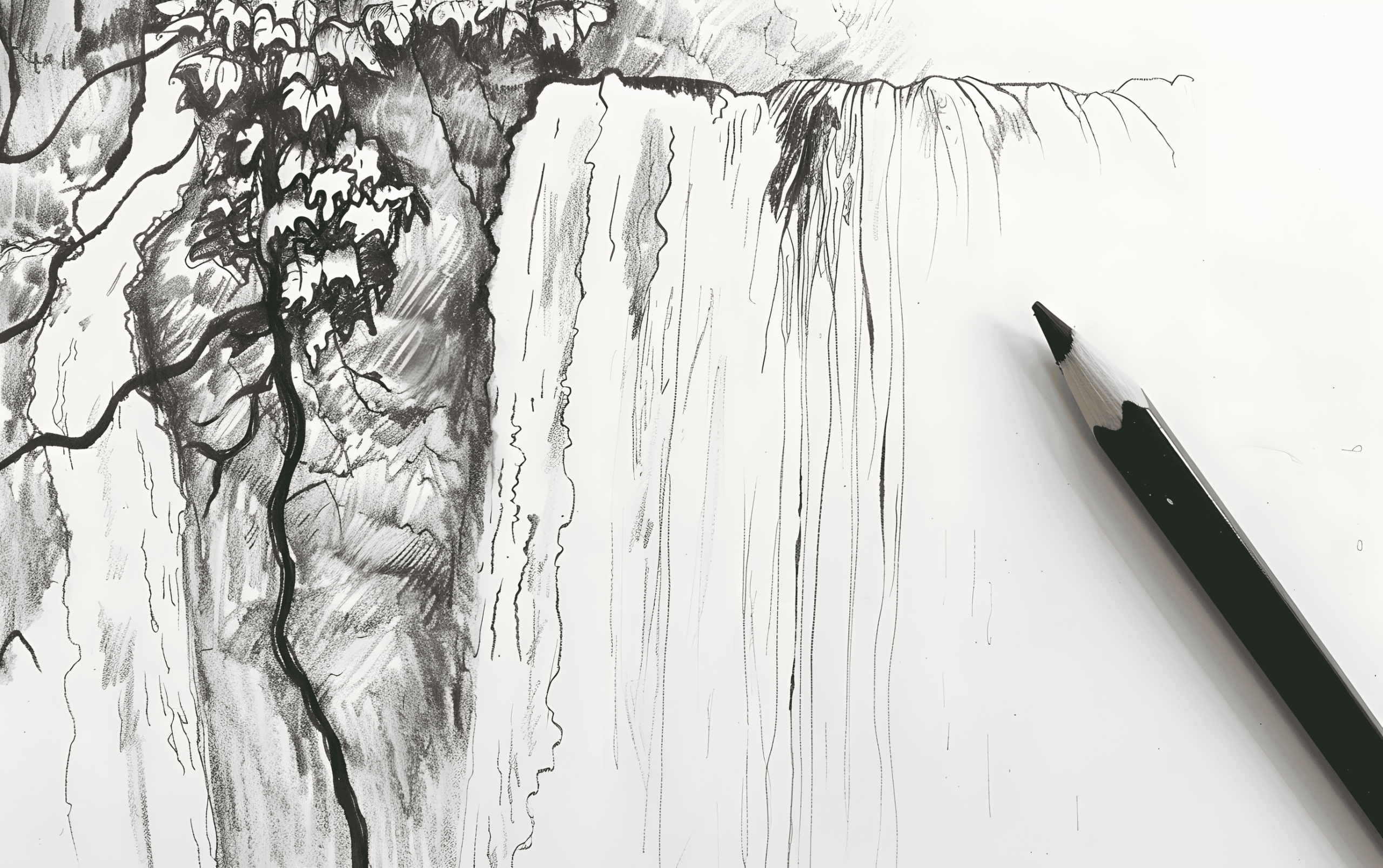 20 Serene Waterfall Landscape Sketches to Inspire Tranquility 3 serene waterfall landscape