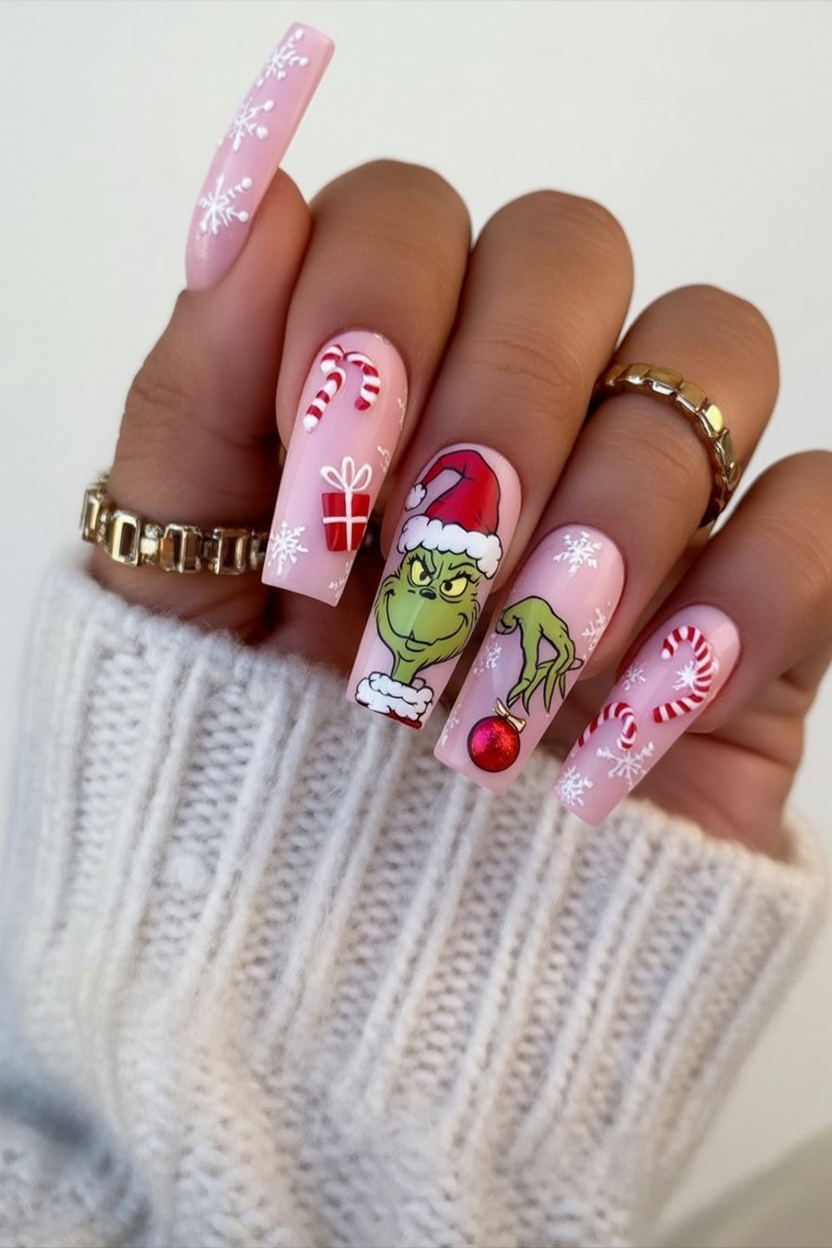 19 Festive Grinch Nails Ideas 2025 for a Playful Christmas Manicure 8 festive grinch nails